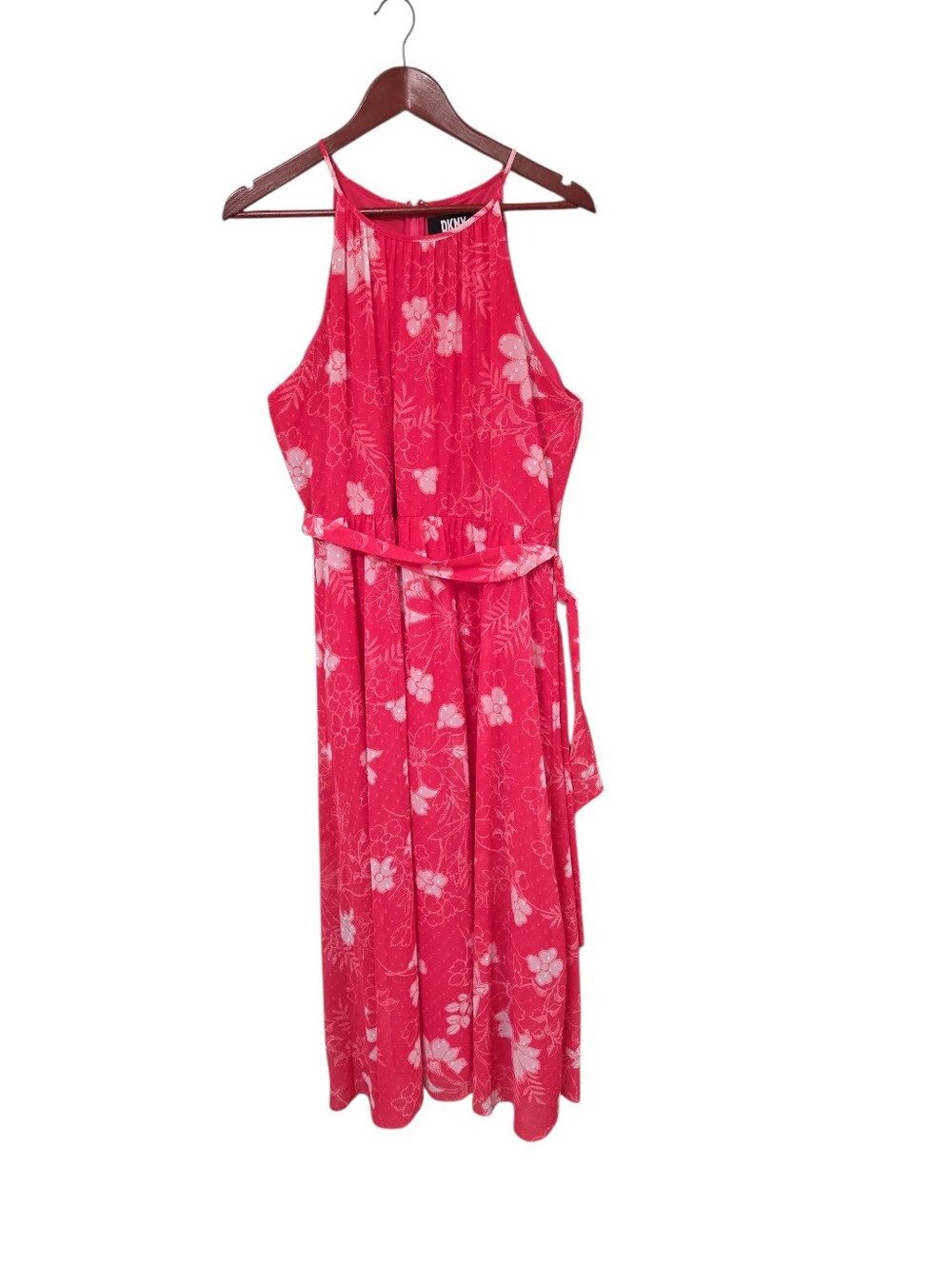 DKNY Floral Pullover Floral Midi Tie Waist Dress Womens Size 14 Resortwear